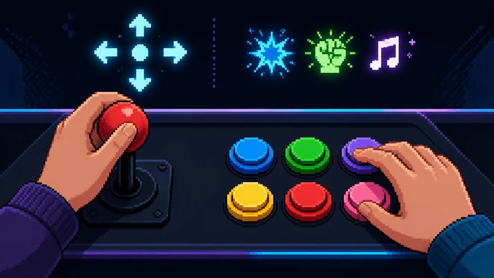 Colourful arcade controls representing player support