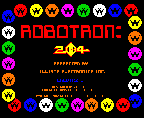 Robotron: 2084, showing the playfield crowded with enemy robots and human survivors