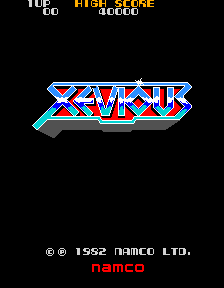 Xevious arcade cabinet artwork, a 1982 Namco vertical shooter